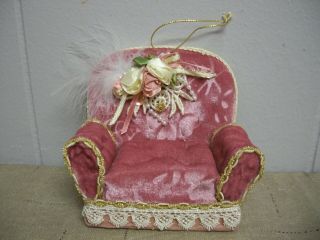 Victorian Pink Velvet Lace Beads Feather Sofa Loveseat Hanging Xmas Ornament