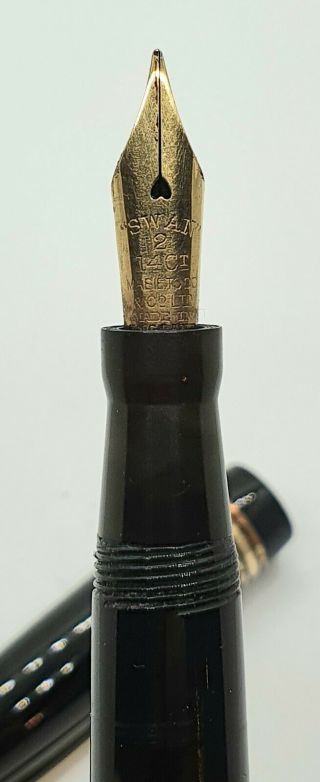 Vintage Mabie Todd Swan Leverless Black Fountain Pen 14K Gold 2 Flex Nib 3