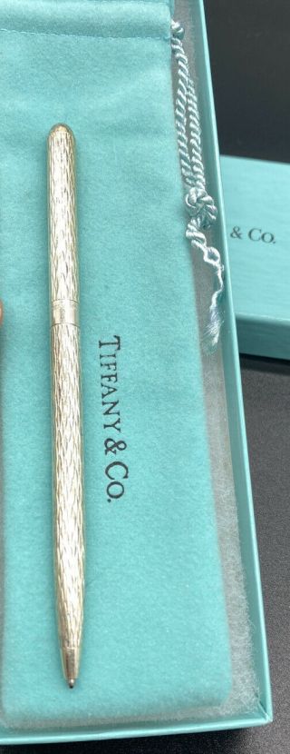Vintage Tiffany & Co Pen Sterling Silver Diamond Cut Design With Pouch And Box