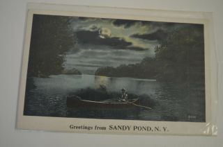 Vintage Color Postcard - Greetings From Sandy Pond,  N.  Y.