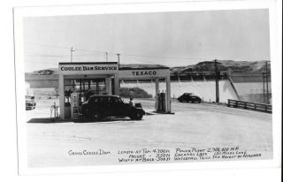 Rppc Real Photo Postcard Grand Coulee Dam Wa Texaco Gas Station Spillway Old Car