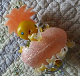 Vintage Easter Pink Glitter Egg Baby Chick Just Hatched Plastic Decoration Pick