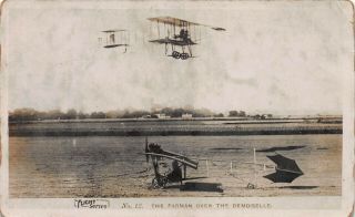 The Farman Over The Demoiselle,  Bi - Plane Real Photo,  Pioneer Aviation Postcard