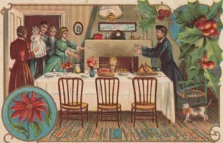 Victorian Family Visits For Christmas Dinner Antique Embossed Postcard - A736
