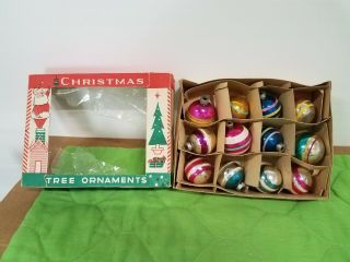 12 Vintage Striped Christmas Ornaments 1 3/4 " - 2 " Some Shiny Brite Tops