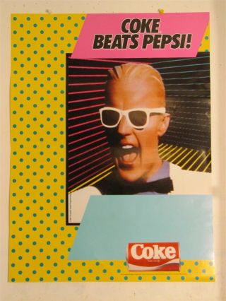 Coke Max Headroom " Coke Beats Pepsi " Paper Window Sign 1987