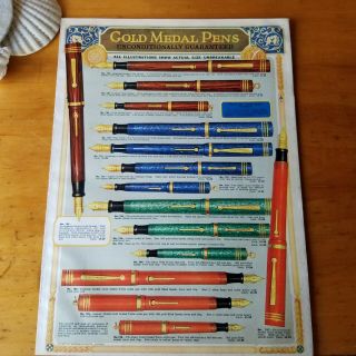 Gold Medal Fountain Pens Full Color Paper Ad From 1926 2 - Sided