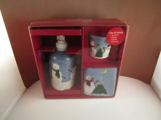 Kohls Christmas Bathroom Gift Set Towel Soap Dispenser Candle Holder Snowman