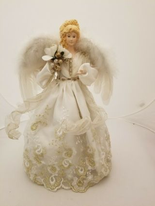 Angel Christmas Tree Topper White 16 " Table Top Feather Wings