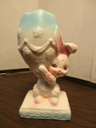 Vintage Ceramic White Easter Bunny Rabbit Holding An Egg Napcoware Japan Cf - 6346