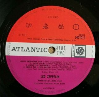 Led Zeppelin Lp 4 Zofo Uk Atlantic Plum 1st Press A3 B4 Peter Grant Credits