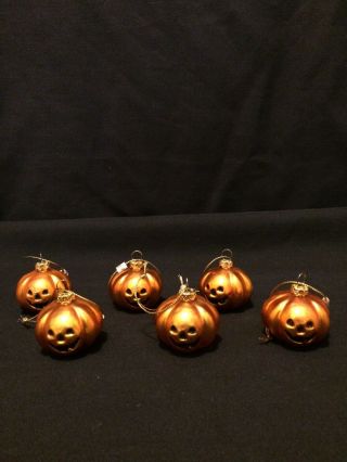 Set Of 6 Halloween 1.  5 " Mini Pumpkin Jack - O - Lantern Glass Ornaments