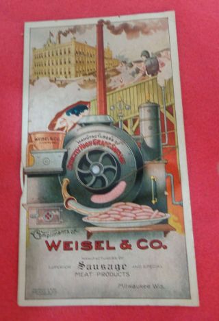 Mechanical Tradecard Pigs To Sausage C 1918 Weisel & Co.  Milwaukee Wisconsin