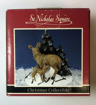 St Nicholas Square Christmas Village Accessories Tree With Deer Snow Country