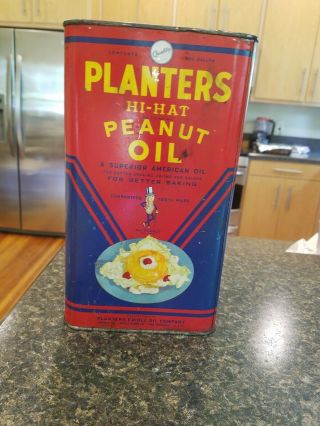 Old Planters Mr Peanut Hi - Hat Peanut Oil Tin.  Does Not Have A Top