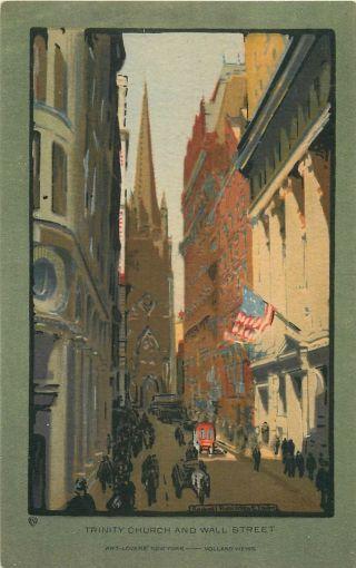 1916 Trinity Church And Wall Street,  Rachael Robinson Elmer,  York Postcard