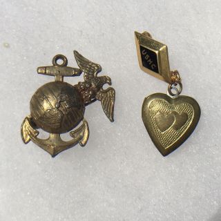 2 Wwii Usmc Marines Sweetheart Pins - Eagle Pin And Locket