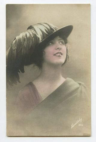 1910s Glamour Pretty Young Lady In Hat Fashion Beauty Photo Postcard