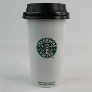 Vtg Starbucks Coffee White Ceramic Travel Tumbler Mug Cup Rubber Lid Logo 12 Oz