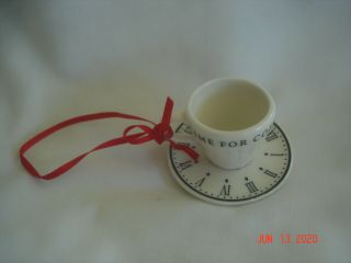 Vtg.  Mini Tea Cup And Saucer " Time For Coffee / Time For Tea " Ceramic Ornament