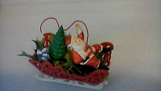 Vintage Mid Century Christmas Plastic Santa & Sleigh Decoration