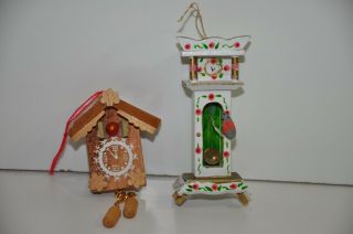 Kurt S.  Adler 1980 Wooden Grandfather Clock Christmas Ornament & Wood Clock Vtg