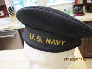 Vintage Ww2 Us Navy Blue Wool Uniform Flat Cap Donald Duck Hat