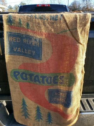Red River Valley Potatoes North Dakota Vintage Burlap Potato Sack W/ Pine Tree 