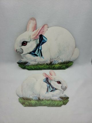2 Vintage Easter Rabbit Bunny Cardstock Die Cut Decorations USA Eureka 2
