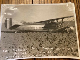 Airplane Crash Photo,  Official Us Army Air Service,  Kelly Field,  1/10/23