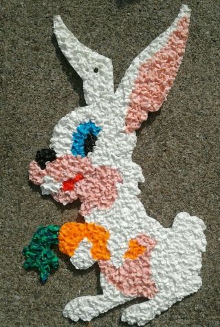 Vtg Melted Plastic Popcorn White Bunny Rabbit Spring Easter Decoration 20 "