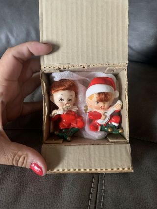 Vintage Elf Pixie Christmas Porcelain Figurines Girl And Boy