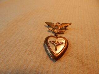 Vtg 1940s Wwii Sweetheart Eagle Heart Pin Army Air Corp Locket