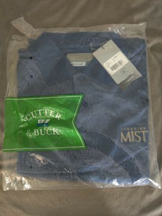 Mens Polo Golf Shirt L Blue Canadian Mist Logo Cutter And Buck Nwt Gift