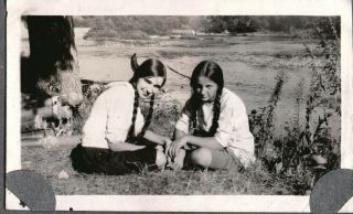 Vintage 1924 - 30 Young School Girls Long Hair Braid Fashion Michigan Old Photo