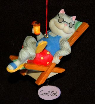 Cool Cat In A Beach Chair Midwest Christmas Ornament Cold Cast Resin