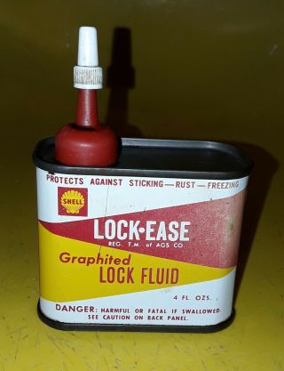 Vintage Shell Lock Ease Graphited Lock Fluid Handy Oiler Oil Can 4 Oz