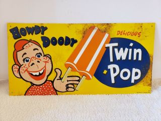 Vintage Howdy Doody Twin Pop Metal Ice Cream Truck Store Advertising Sign