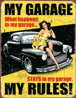 My Garage My Rules Rustic Retro Tin Metal Sign,  12.  5 " W X 16 " H