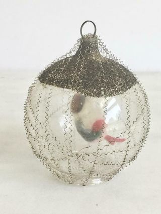 Vintage Christmas 2.  5” Wire Wrapped Glass Ball With Bird Inside 3