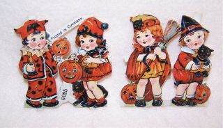 Rare Set/4 Germany Art Deco Paper Die Cuts - Halloween Children In Costume