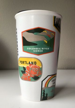 Starbucks 2017 Oregon Travel Mug W/ Lid Ceramic Tumbler 12oz Portland Coffee Cup