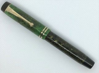 Parker Jade Green Marbled Duofold Jr Fountain Pen - Restored - Perfect Writing Pen