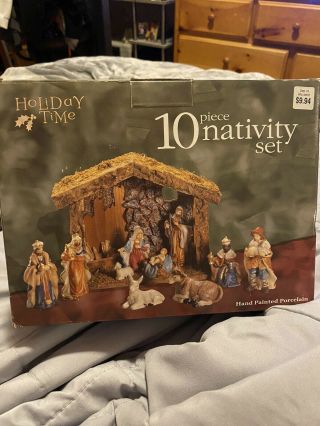 Holiday Time 10 Piece Nativity Set Hand Painted Porcelain