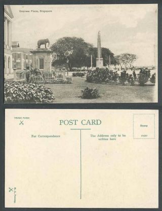 Singapore Old Postcard Empress Place Obelisk Elephant Statue Pre By King Of Siam
