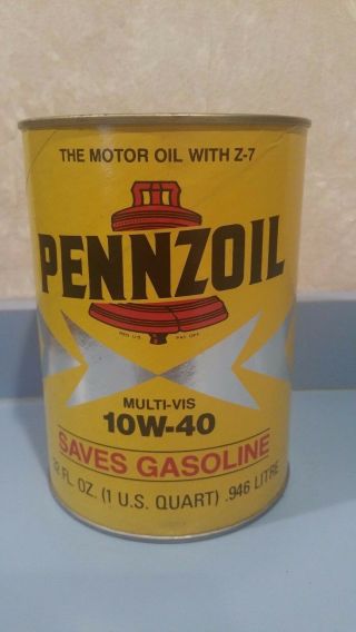 Pennzoil Quart 10w - 40 Motor Oil Paper Can Stock No.  3651 Vintage 1970s