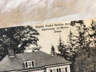 Postcard Maine Orono University of Maine Sigma Alpha Epsilon Fraternity Car Old 2