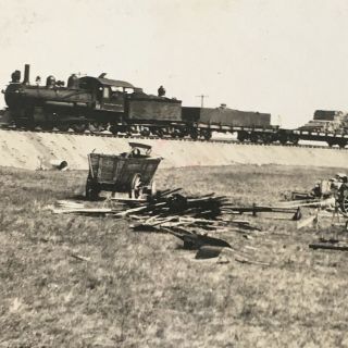 C.  1915 Rppc Work Train Montana Mt/sd/nd Border Locomotive Logging? Old Wagons