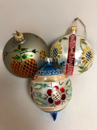 Whitehurst Imports 3 Vintage Glass Christmas Ornaments Hand Paint Made In Poland