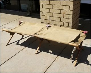 Vintage Wwii 1943 U.  S.  A.  Military Wooden Frame Folding Cot /tent Bed 1